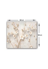 Resim Decorita Cam Ocak Arkası Koruyucu| Beyaz Çiçek-Gold | 52cm x 60cm 