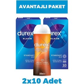 Resim Durex Klasik Prezervatif 10'lu 2 Adet + Masaj Jeli Hediye 