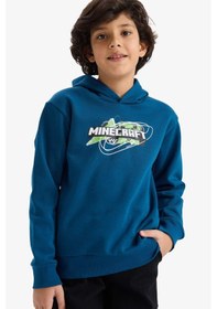 Resim Defacto Erkek Çocuk Minecraft Kapüşonlu Sweatshirt G6915a825cwın101 İndigo-ın101 