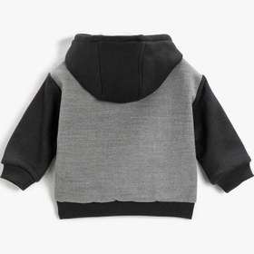 Resim Erkek Bebek Kapüşonlu Bomber Ceket Uzun Kollu Cepli Çıtçıt Kapamalı 