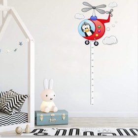 Resim Helikopter Pilotu Penguenve Bulutlar Boy ve Gelişim Ölçer Çocuk Odası Duvar Sticker - 65x65 cm / Renkli / Boy Ölçer 