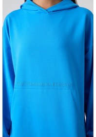 Resim Tommy Life Mavi Balon Kol Yazı Nakışlı Kadın Oversize Tunik Sweatshirt - 97163 Mavi 