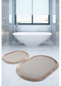 Resim Bonny Home Pera Krem 2'li Banyo Paspası Seti Kaymaz Tabanlı Saçak Krem 