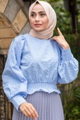 Resim Feiza Collection Balon Kol Ekose Bluz - Bebe Mavisi 