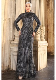 Resim Raika Moda Gala Parıltılı Şık Tesettür Abiye Siyah 