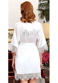 Resim Jeremi 3213 Çeyizlik İpek Saten Dantelli Bride Sabahlık - Krem Krem 