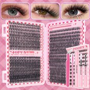 Resim 740/200 Adet DIY Kirpik Kümeleri Seti, 2'si 1 Arada Kirpik Yapıştırıcı, Cımbız, Kirpik Fırçası, 30D+40D+50D 9-16mm Karışık Kirpik Kümeleri, Evde Kullanım ve Yeniden Kullanılabilir - Parti & Cadılar Bayramı & Noel İçin Başlangıç Seviyesi 