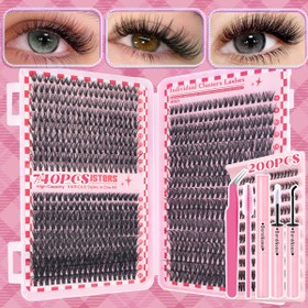 Resim 740/200 Adet DIY Kirpik Kümeleri Seti, 2'si 1 Arada Kirpik Yapıştırıcı, Cımbız, Kirpik Fırçası, 30D+40D+50D 9-16mm Karışık Kirpik Kümeleri, Evde Kullanım ve Yeniden Kullanılabilir - Parti & Cadılar Bayramı & Noel İçin Başlangıç Seviyesi 
