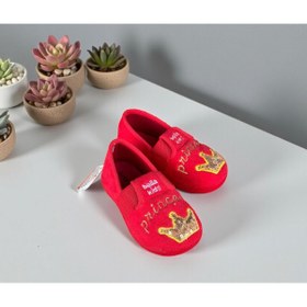 Resim AkınalBella kız çocuk kırmızı prenses taçlı ortapedik taban kreş ev ayakkabısı panduf 