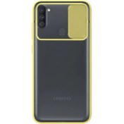 Resim KZY Samsung Galaxy M11 Kapak Lensi Açılır Kapanır Kamera Korumalı Silikon Kılıf Sarı 