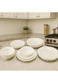 Resim 24 Parça Beyaz Porselen Yemek Takımı -tırtıklı Lüx Seri 6 Kişilik 