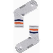 Resim Carnaval Socks Turuncu Mavi Şeritli Desenli Renkli Spor Çorap 