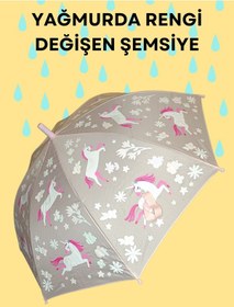 Resim Yağmurda Rengi Değişen Toz Pembe Kız Çocuk Şemsiye Toz Pembe Açık Pembe 