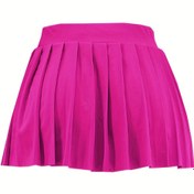 Resim Parlak Pembe Yüksek Bel Pilili Mini Etek - Kadınlar için Seksi Yaz Modası, Esnek ve Makinede Yıkanabilir, Günlük veya Parti Kıyafetleri için Mükemmel 