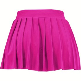 Resim Parlak Pembe Yüksek Bel Pilili Mini Etek - Kadınlar için Seksi Yaz Modası, Esnek ve Makinede Yıkanabilir, Günlük veya Parti Kıyafetleri için Mükemmel 