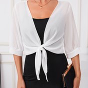 Resim Bağcıklı Ön Detaylı Şık Şeffaf Polyester Şal - Çok Yönlü Elbise Aksesuarı, Hafif ve Nefes Alabilir, İlkbahar/Yaz/Sonbahar Etkinlikleri İçin Mükemmel, Şık Kıyafet Geliştirici|Bağcıklı Şal|Pürüzsüz Parlak Dokusu, Şık Şal 