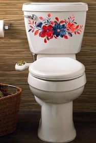 Resim Sulu Boya Kırmızı Mor Çiçekler ve Yapraklar Klozet Sticker 