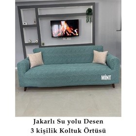 Resim StarMall Su Yolu Koltuk Örtüsü, kanepe, çekyat Kılıfı Yıkanabilir Streçli Lastkli Esnek 3Lü Mint Yeşil 