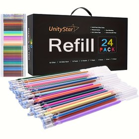 Resim 24/12 Glitter Jel Kalem Seti - Çok Renkli Mürekkep Dolumları, Sanat, El Sanatları ve Yazma İçin Uygun - Nötr Mürekkep ile Jel Kalem Koleksiyonu, Düzenli Gösterim | Dayanıklı Plastik 