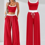 Resim Şık İki Tonlu Renk Bloklu Kadın Pantolon Takımı, Arkadan Bağlama Detaylı - Şık İlkbahar/Yaz Şehir Stili, Yüksek Bel Geniş Paça Pantolon, Polyester Karışımı, Makinede Yıkanabilir, İlkbahar Moda Pantolonu | Şık Pantolon Takımı | Polyester Karışımı Pantolon 