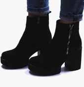Resim YUKKİ SHOES Nogobeli Platformlu Siyah Süet Kadın Bot 