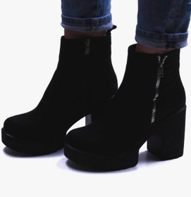 Resim YUKKİ SHOES Nogobeli Platformlu Siyah Süet Kadın Bot 