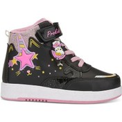 Resim Günlük Kız Çocuk Sneaker Lastik Bağcıklı Cırtlı Bilekli Rahat Hafif Basketbol Spor Ayakkabı 3260 Siyah - Pembe 