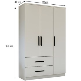 Resim Gm 176 Modena 3 Kapı 2 Çekmeceli Siyah Kulplu Beyaz Gardrop 