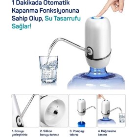 Resim Yeni Nesil Dokunmatik Damacana Su Pompası Şarjlı 1200 Mah 