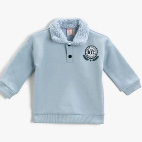 Resim Erkek Bebek NYC Baskılı Yakası Peluş Sweatshirt Pamuklu 