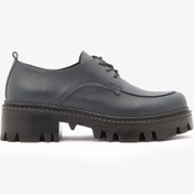 Resim SAYL Lacivert Hakiki Deri Kalın Tabanlı Bağcıklı Kadın Oxford Ayakkabı 