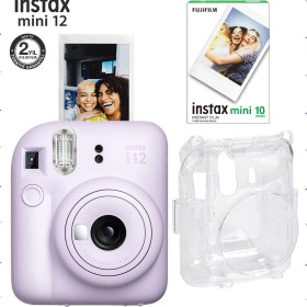 Resim Instax Mini 12 Lila Fotoğraf Makinesi-10'lu Film ve Şeffaf Kılıf Seti 