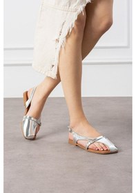 Resim Shoetek Halina Kadın Babet Yan Parmak Açık Gümüş Deri Gümüş Cilt Gümüş 