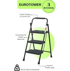Resim Eurotower 3 Basamak Özel Tasarım Geniş Basamaklı Siyah Merdiven 3+1 