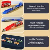 Resim 2024 Dönüştürülebilir İz Takı Seti Kargo Kamyonu, Cep Arabaları ve İntertial Fonksiyon ile - Kırmızı ve Mavi Plastik Manuel Operasyon 