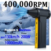 Resim 400.000 RPM Taşınabilir Turbo Fan, 10000mAh El Tipi Turbo Jet Üfleyici Yüksek Hızlı 130km/s Akış Hızı, 200W Yüksek Güçlü El Tipi Fan, USB Şarj, Toz/Kar Temizliği, Bilgisayar Temizliği, Arabalar, Kamp/Outdoor Kullanımı, Babalar Günü Hediyesi 