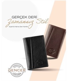 Resim Gencer Leather Hakiki Deri Dikey Kartlık Kahverengi Siyah 
