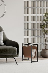 Resim ED Efelez Design Gazetelik , Dergilik , Coral Koltuk Yanı Düzenleyici , Siyah Metal - Taba Deri 