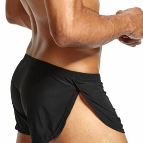 Resim Erkekler için şık düz renkli nefes alabilen ve rahat yüksek delikli boxer şortları. 