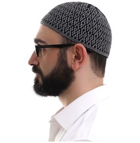 Resim Gri Orlon Kışlık Namaz Takkesi Baklava Desenli Takke 