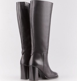 Resim Kadın Hakiki Deri Siyah Fermuarlı Topuklu Çizme Siyah 