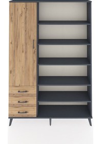 Resim Arges Dolap 9 Raflı 3 Çekmeceli 3 Kapaklı 132x30x195 Antrasit-çam/çam Atlas Çam/atlas Çam 