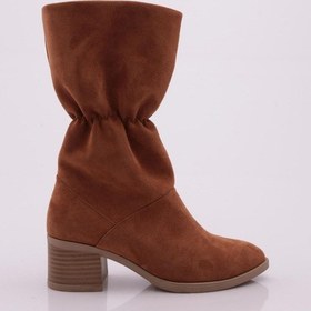 Resim Dgn 9066-2164 Kadin Büzgülü Topuklu Çizme 9066-2164-R1783 Taba Süet 