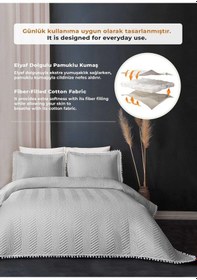 Resim Evlen Home Ollie %100 Pamuk Yatak Örtüsü Pike Takımı Çift Kişilik Ponponlu Kapitone Günlük Gri 