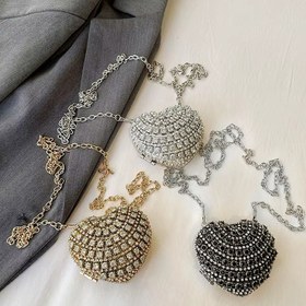 Resim Lüks Mini Elmas İnci Kalp Şeklinde Kristal Kavanoz Çanta - Siyah ve Altın Renkli Rhinestone El Çantası, Gece Düğün Partisi Omuz Çantası için İdeal, Gece Kavanoz Çantası|Şık Omuz Çantası|Mıknatıs Kapatma Çantası 