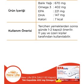 Resim New Life Efa Daily 60 Kapsül Balık Yağı İçerikli Omega 3 Takviyesi Avantajlı Paket 