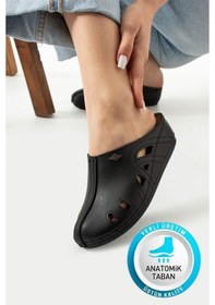 Resim Albishoes Cherry Tam Anatomik Sabo Medikal Iş Mutfak Aşçı Doktor Hemşire Hastane Önü Kapalı Terlik Siyah 