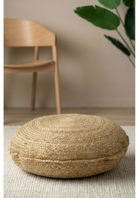 Resim Digithome Dekoratif Küçük Yuvarlak Naturel Yassı Hasır Jüt Puf 40x20 -12082 Kahverengi 