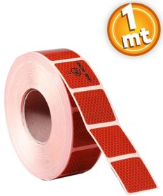 Resim Badem10 1 Mt Kırmızı Reflektörlü Araç Oto Tır Dış Aksesuar Reflektif Fosforlu Şerit Bant Kesikli Ikaz Bandı 