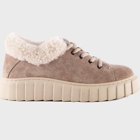 Resim SHOEMOL SKS-001 Fur Collar Vizon Süet Kadın Sneaker 